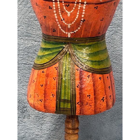 Wooden Jewelry Holder Mini Mannequin Beautiful Indian Hand Painted Vintage - Picture 6 of 16